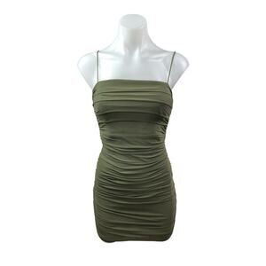Princess Polly Tara Women's Green Ruched Sleeveless Mini Cami Bodycon Dress Sz 4